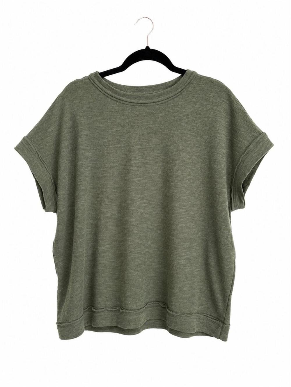 Zenana Olive Green Short Sleeve Cotton Blend Top Size Large NWOT